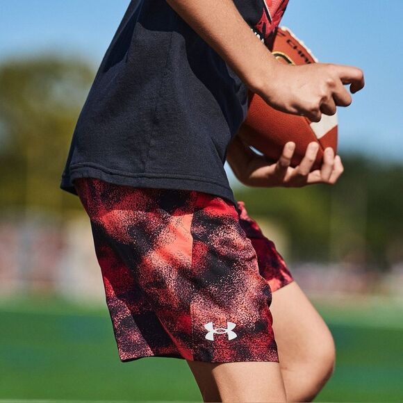 Under Armour Printed Shorts Red Black Neon Orange Youth Medium - Picture 1 of 8